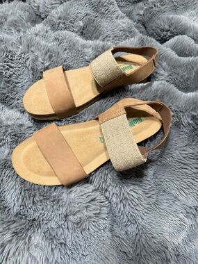 BioNatura Women’s Leather Cork Sandals Flats Tan Neutral Elastic Strap 38/7